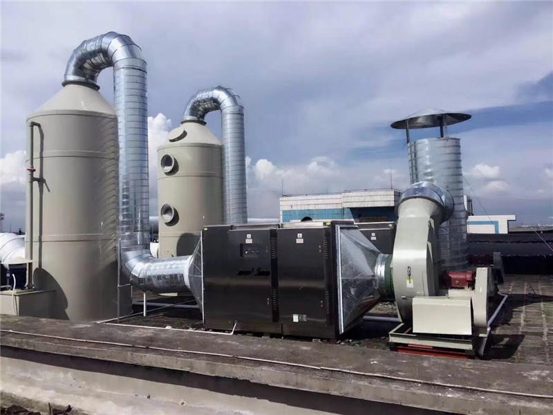 PP噴淋塔加UV光解凈化器二級(jí)處理廢氣 PP噴淋塔加UV光解凈化器